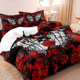 Gothic Bedding Set  Black Red Rose Skull Design - Detailed view