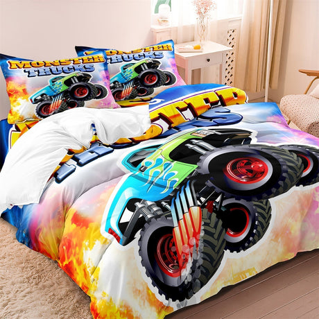 Kids Monster Truck Bedding Set  Racing Theme Cotton Duvet Cover - Product detail 4