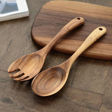Wooden Salad Servers  Natural Grain Serving Set - Detailed view