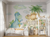 Papier Peint Mural Dinosaure | Amis Préhistoriques Aquarelle