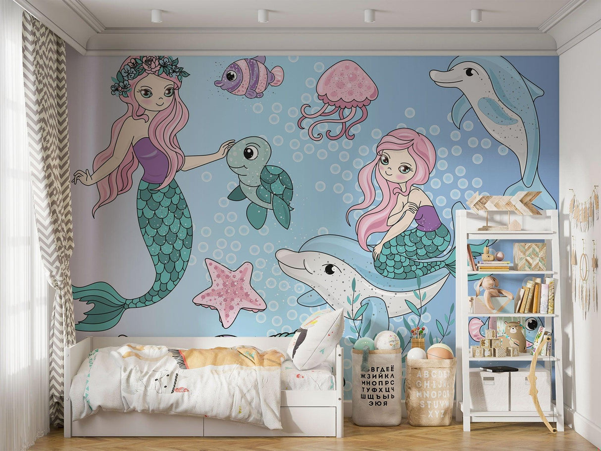 Mermaid Mural Wallpaper | Underwater Fantasy with Dolphins