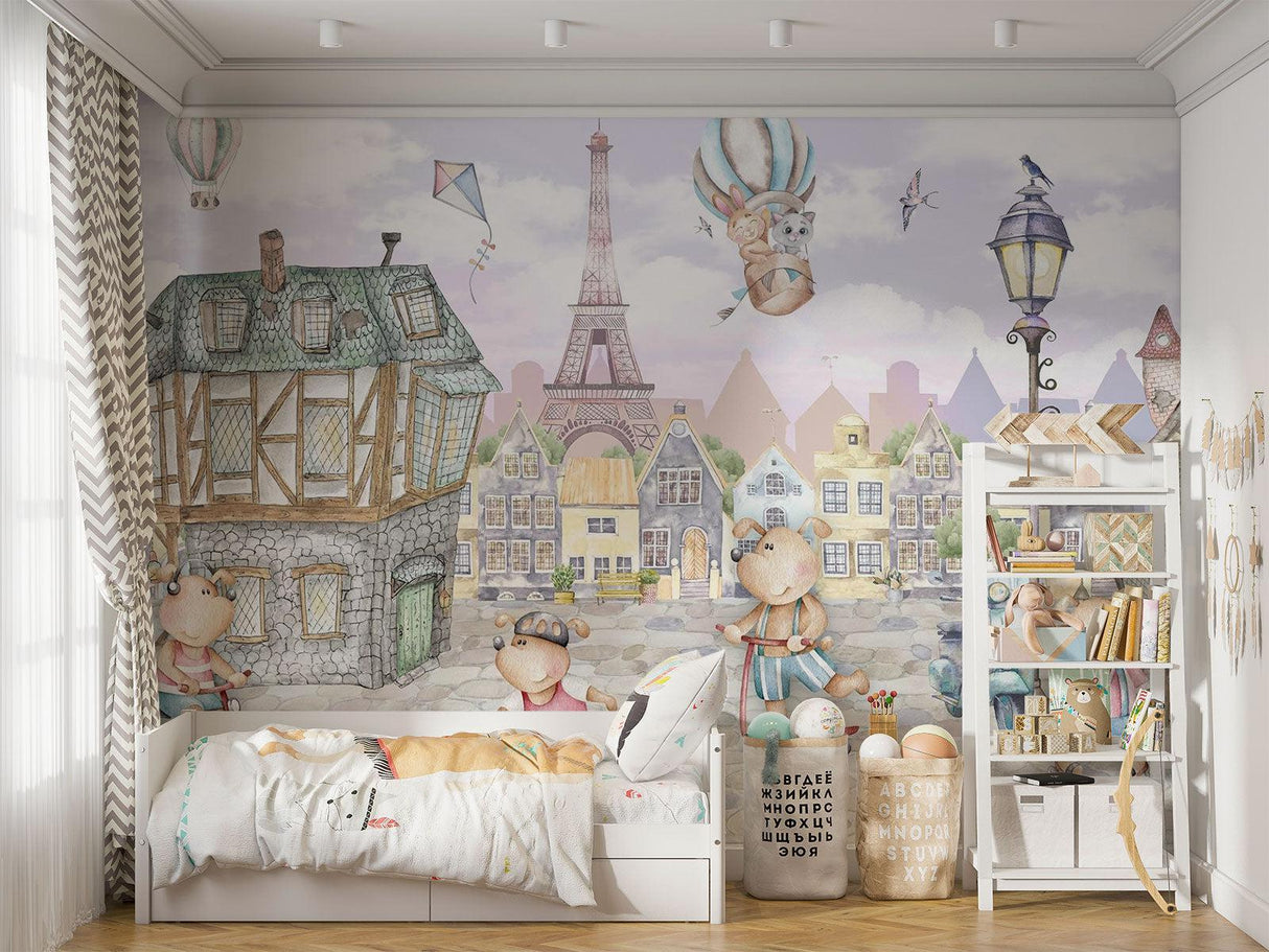 Paris Kinder Tapete | Verspielte Teddybären Abenteuer