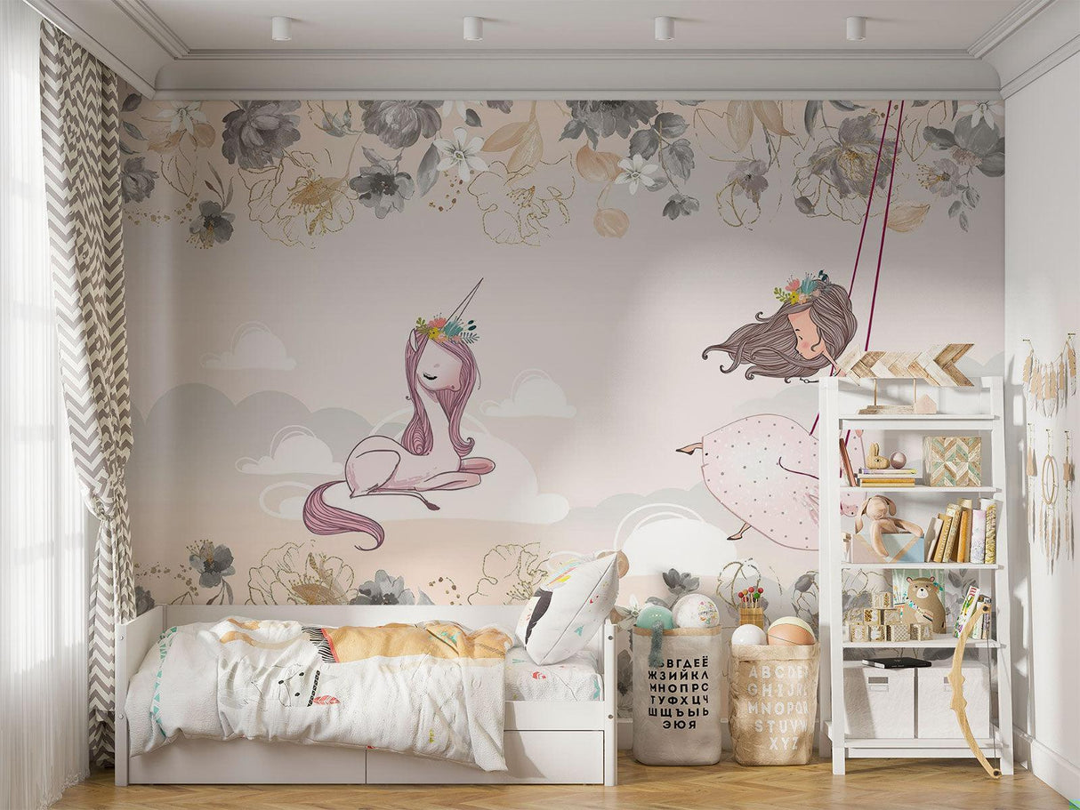 Papier Peint Mural Princesse | Licorne de Rêve et Design Floral