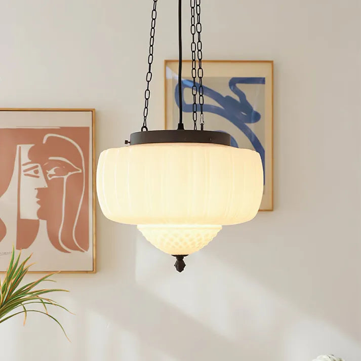 Modern Glass Pendant Light  White Dome Chain Hanging Design - Product detail 6