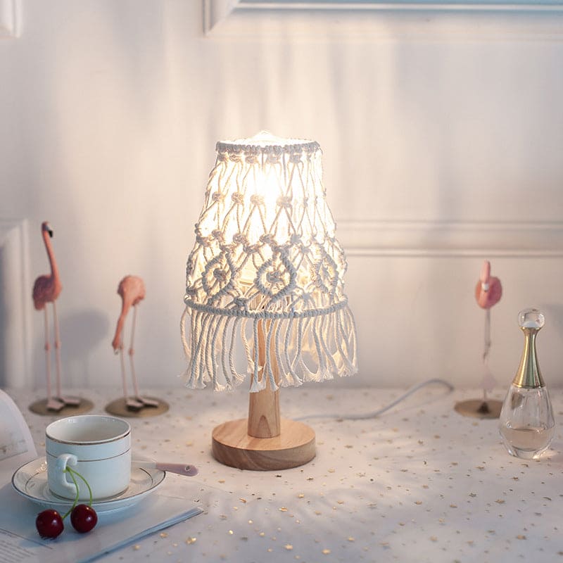Macrame Table Lamp  Natural Cotton With Wooden Base - Product detail 5