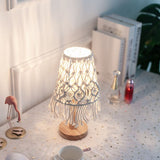 Macrame Table Lamp  Natural Cotton With Wooden Base - Product showcase