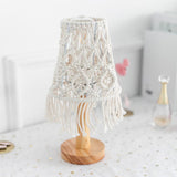 Macrame Table Lamp  Natural Cotton With Wooden Base - Detailed view