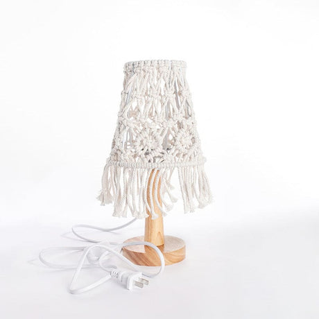 Macrame Table Lamp  Natural Cotton With Wooden Base - Product detail 7