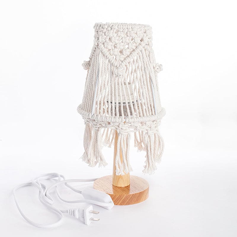 Macrame Table Lamp  Natural Cotton With Wooden Base - Product detail 8