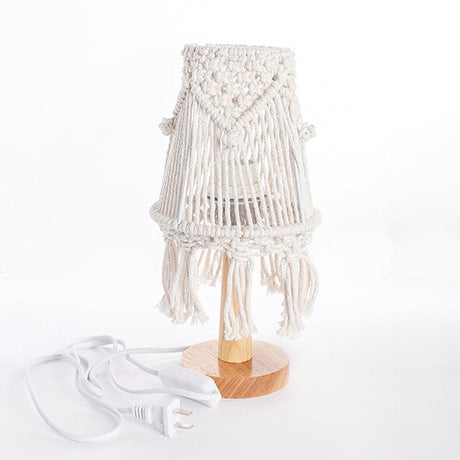 Macrame Table Lamp  Natural Cotton With Wooden Base - Product detail 8