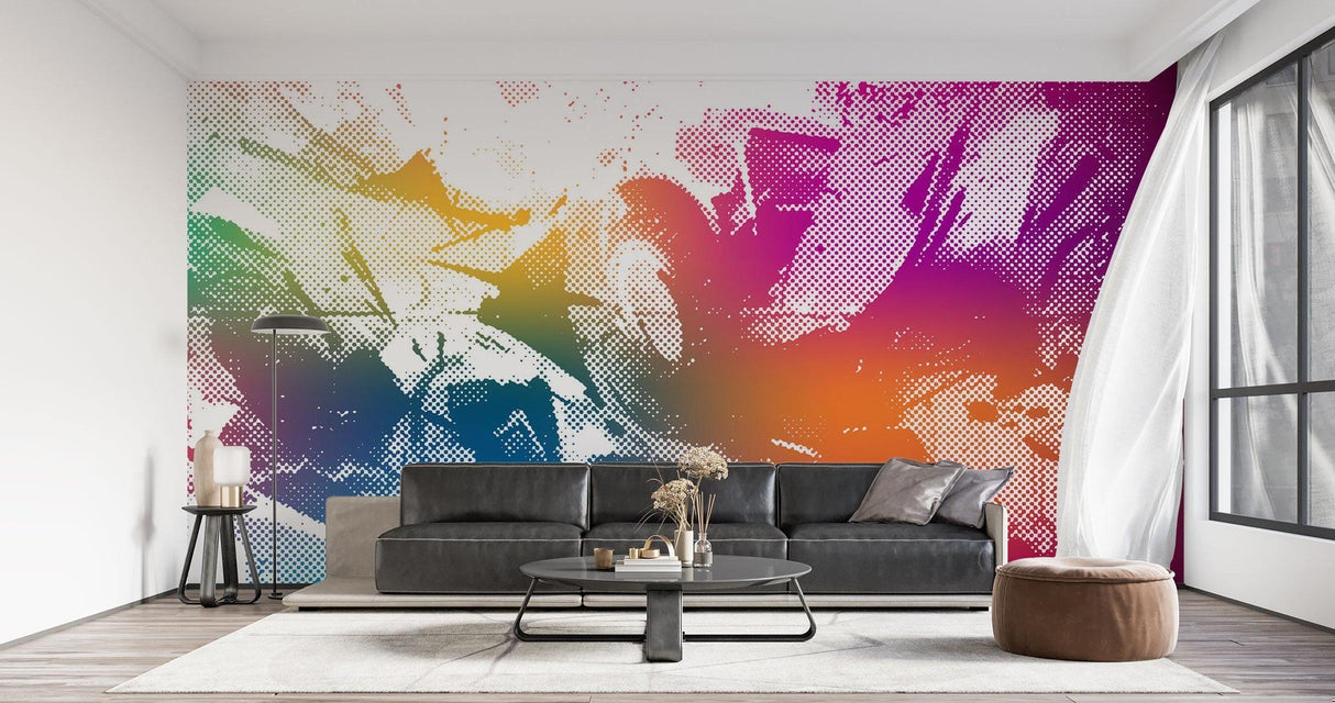 Abstract Mural Wallpaper | Rainbow Halftone Art Design