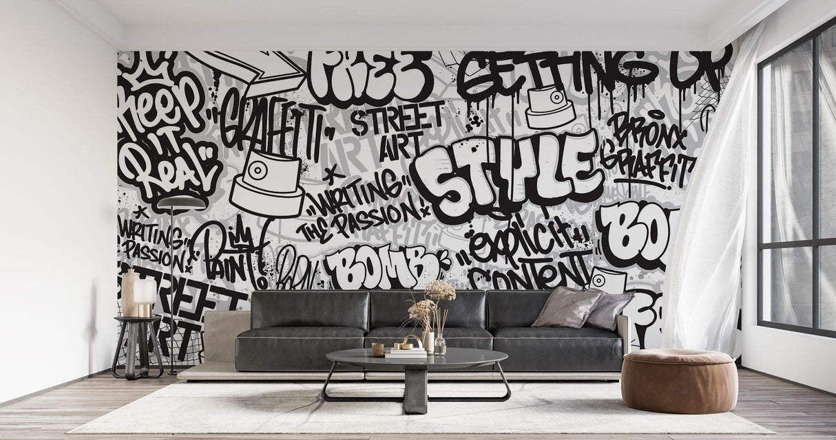 Graffiti Mural Wallpaper | Urban Black and White Street Art