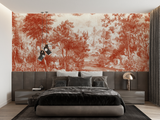 Toile de Jouy Mural Wallpaper | Terracotta Forest Scene