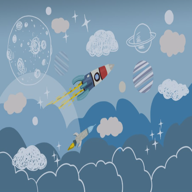 Space Mural Wallpaper | Rocket Adventure with Planets