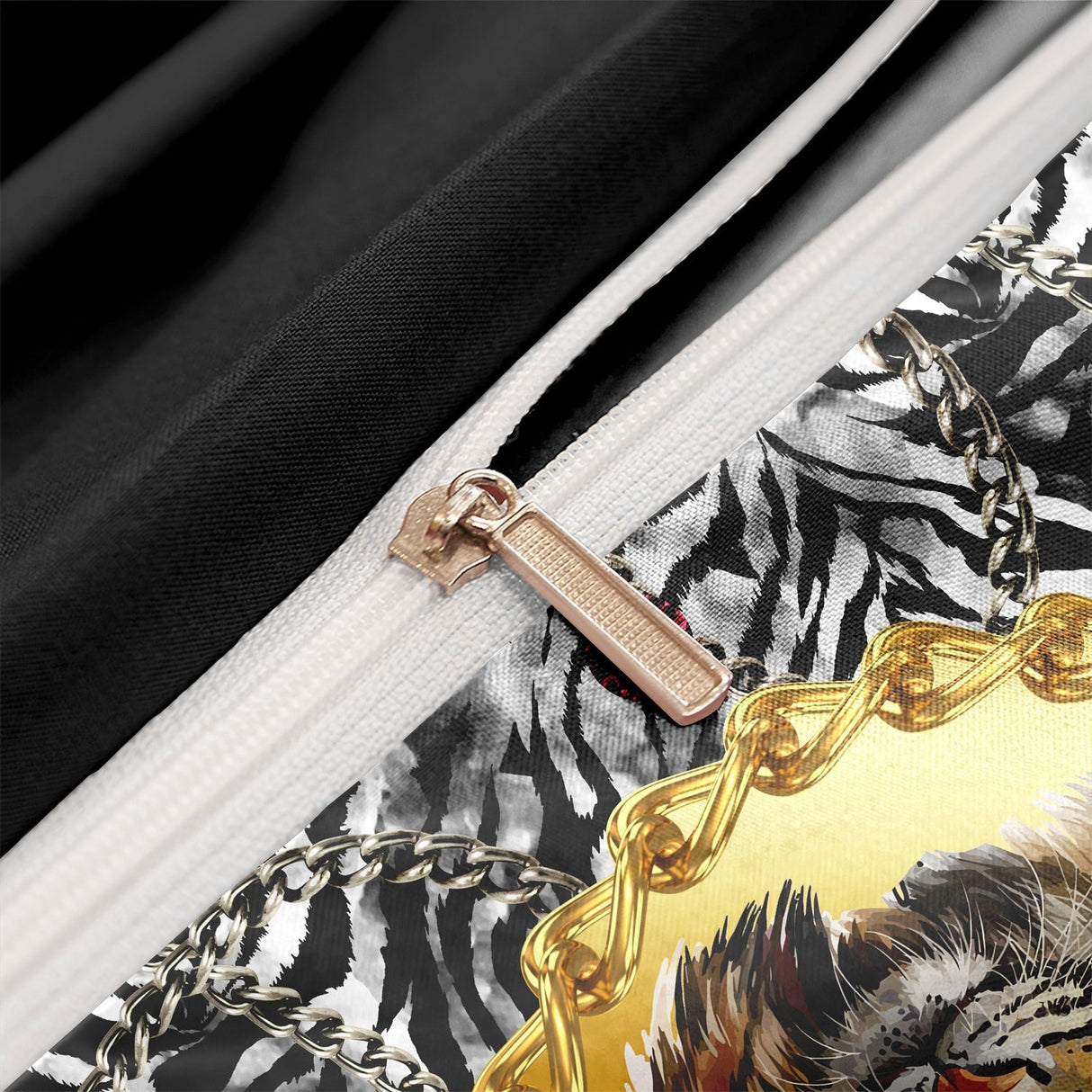 Wild Tiger Bedding Set  Jungle Print Duvet Cover With Gold Accents - Product example