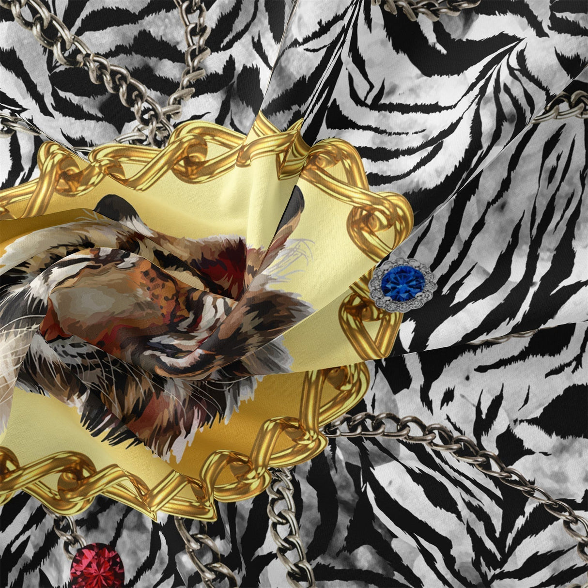 Wild Tiger Bedding Set  Jungle Print Duvet Cover With Gold Accents - Detailed view