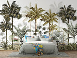 Tropische Tapete mit Wandbild | Vintage Palmenparadies