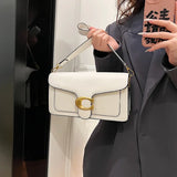 Classic Leather Crossbody Bag  Brass Buckle Square Design - Product example