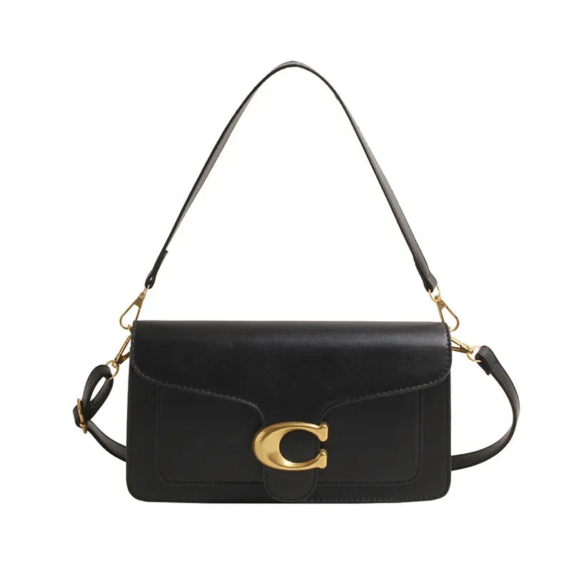 Classic Leather Crossbody Bag  Brass Buckle Square Design - Product detail 5