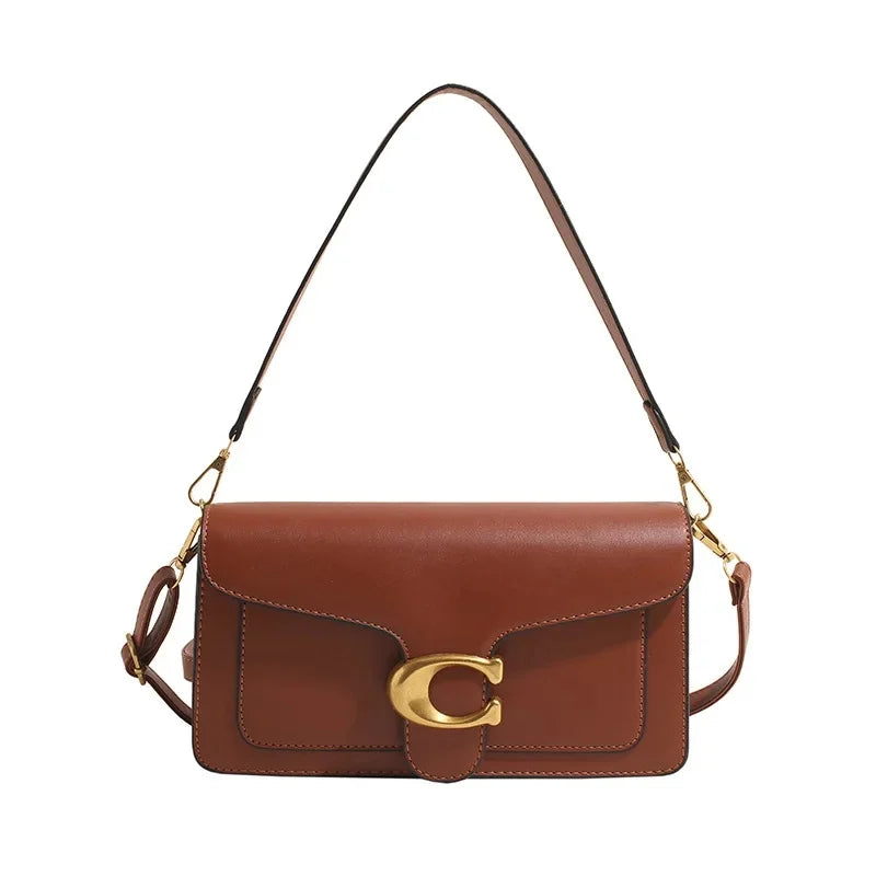 Classic Leather Crossbody Bag  Brass Buckle Square Design - Product detail 6