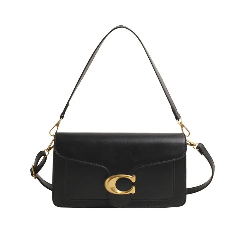Classic Leather Crossbody Bag  Brass Buckle Square Design - Product detail 8