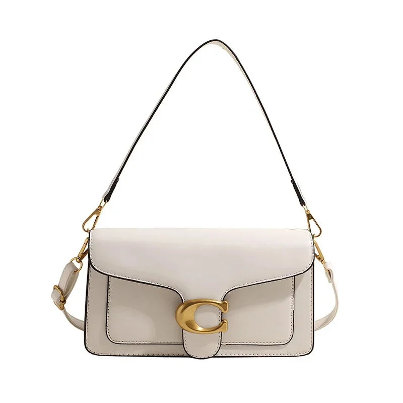 Classic Leather Crossbody Bag  Brass Buckle Square Design - Product detail 9