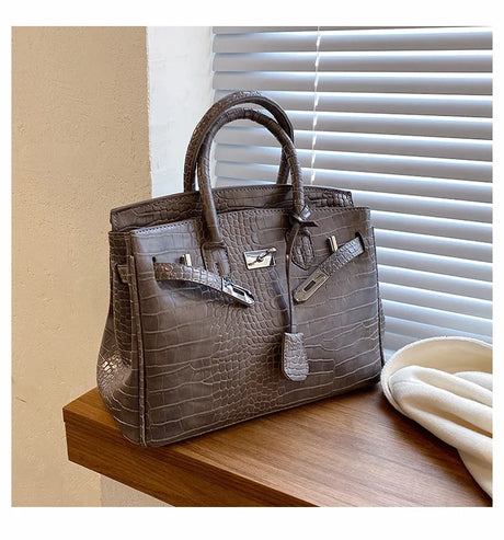 Stone Texture Leather Tote  Crocodile Pattern Dual-Size Design - Product detail 4