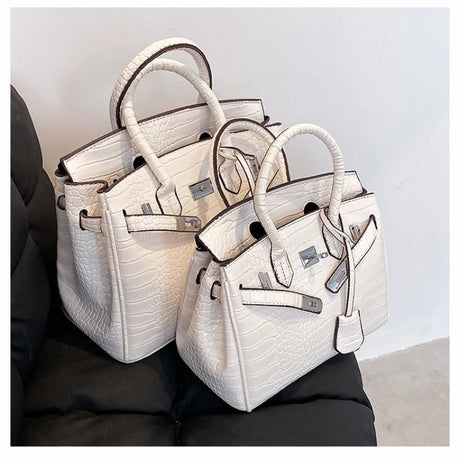 Stone Texture Leather Tote  Crocodile Pattern Dual-Size Design - Product showcase