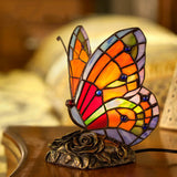 Stained Glass Table Lamp  Butterfly Design With Bronze Rose Base - Product detail 5