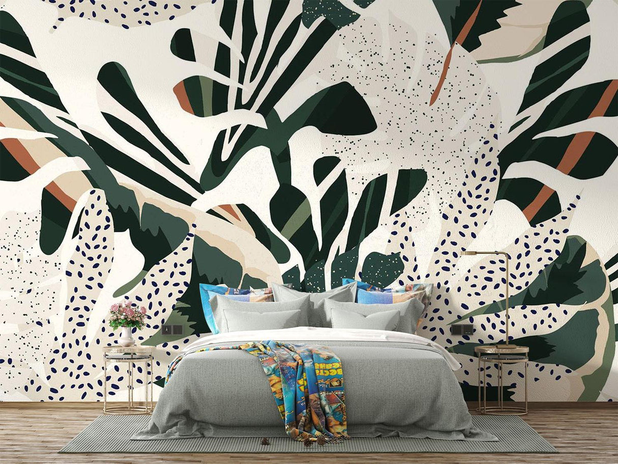 Tropical Foliage Mural Wallpaper | Modern Abstract Monstera Design