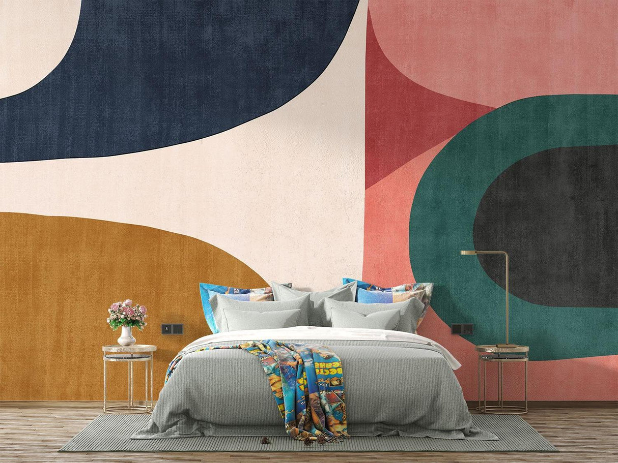 Abstract Mural Wallpaper | Modern Curved Shapes in Earth Tones