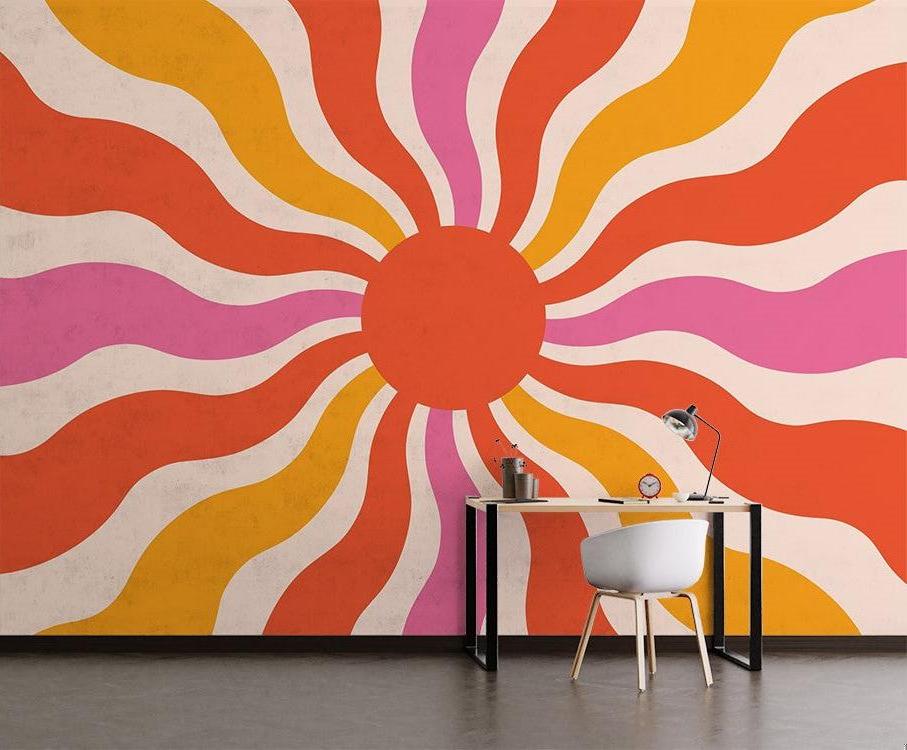 Retro Mural Wallpaper | Vibrant Sunburst Pattern