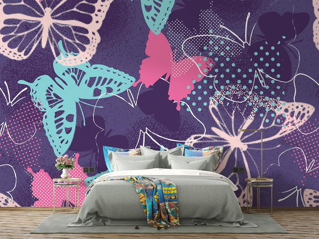 Butterfly Mural Wallpaper | Modern Purple and Turquoise Design