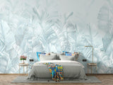 Tropical Mural Wallpaper | Soft Blue Palm Leaves Design