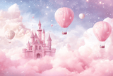 Princess Castle Mural Wallpaper | Dreamy Pink Hot Air Balloons