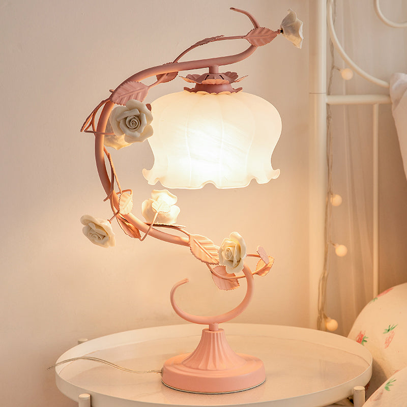 Vintage Rose Table Lamp  Floral Glass Shade Design - Detailed view