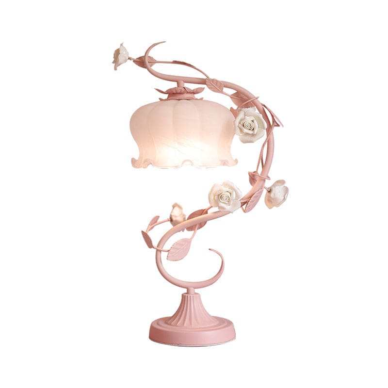 Romantic Table Lamp  Rose Vine Design with Frosted Glass Shade - Detailed view