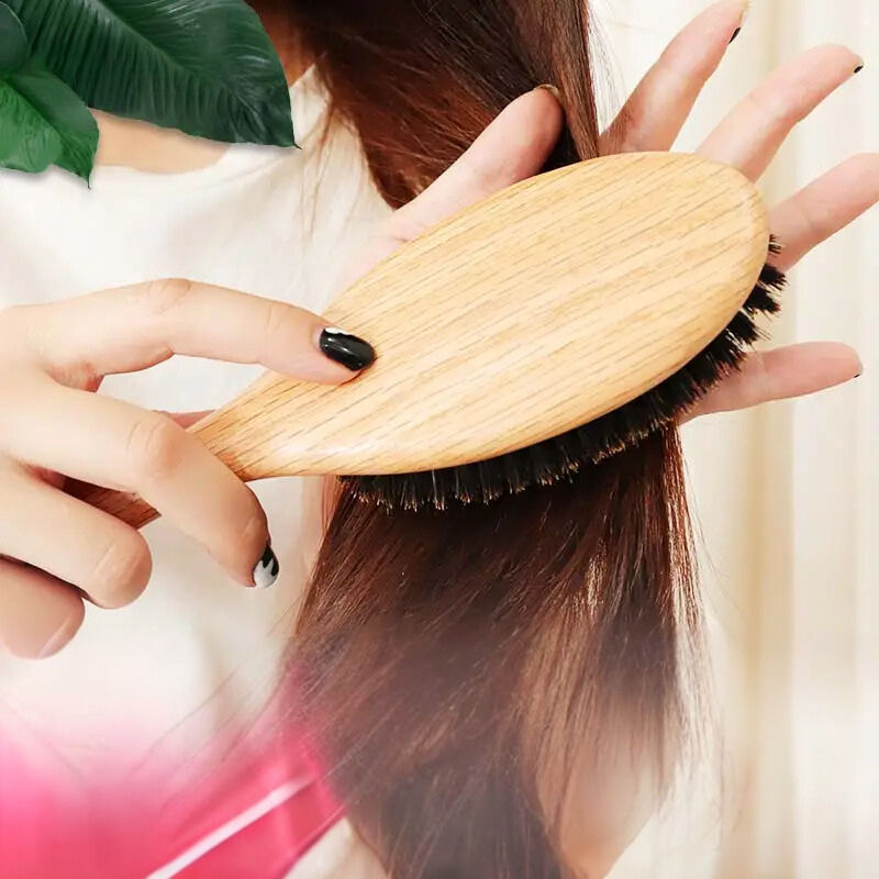 Natural Boar Bristle Brush  Wooden Handle Hair Styling Tool - Product example
