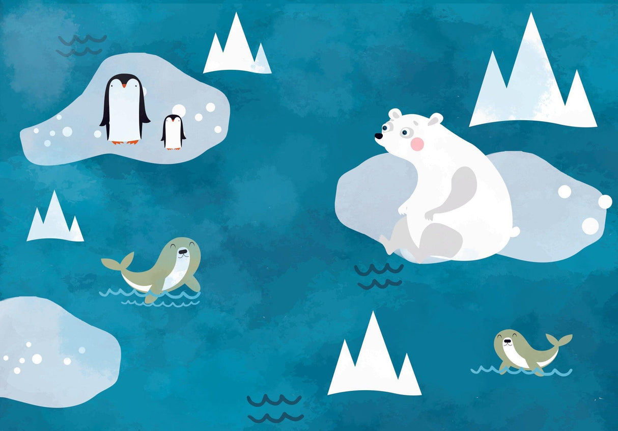 Arctic Animals Mural Wallpaper | Playful Polar Bear and Friends