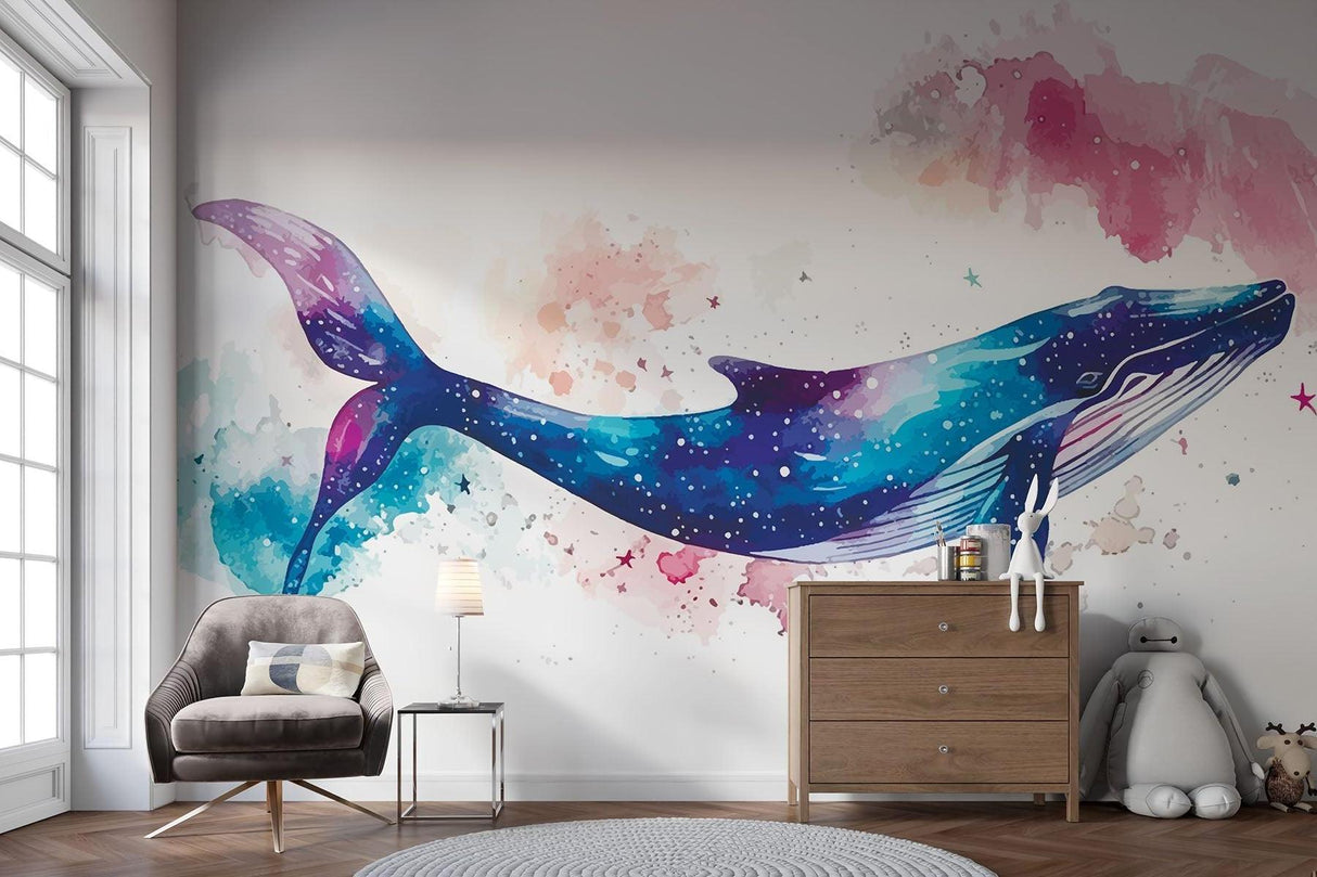 Marine Animals Mural Wallpaper | Cosmic Whale Watercolor Design