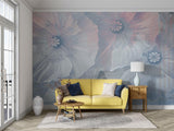 Floral Mural Wallpaper | Ethereal Blue and Pink Poppies