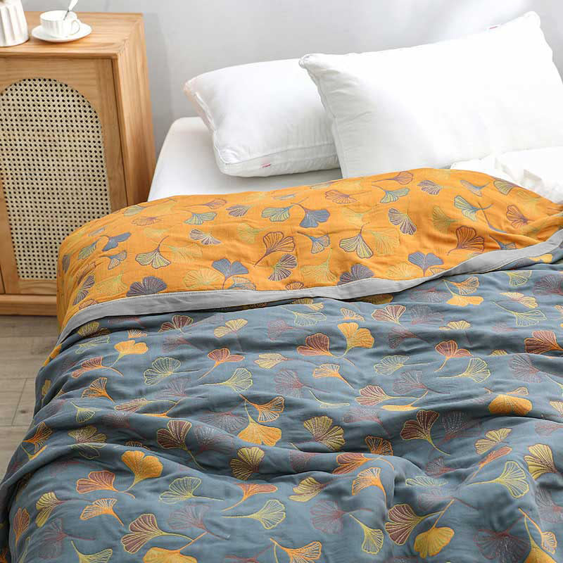 Botanical Duvet Cover  Reversible Cotton Ginkgo Leaf Pattern - Product showcase