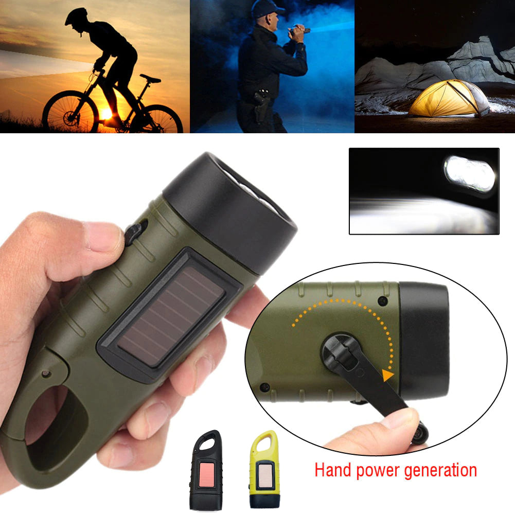 Emergency Hand Crank Flashlight  Solar Powered LED Light - Product showcase