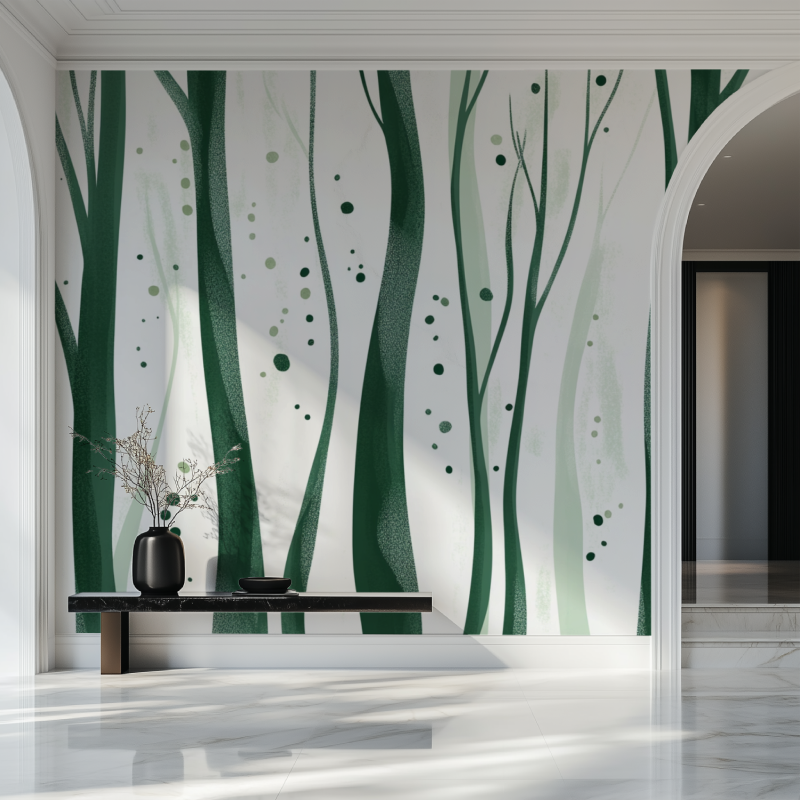 Forest Mural Wallpaper | Modern Green Tree Design