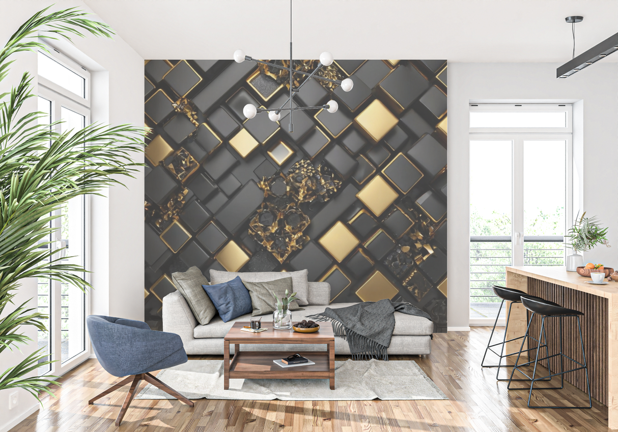 Geometric Mural Wallpaper | Modern Black and White Diamond Pattern