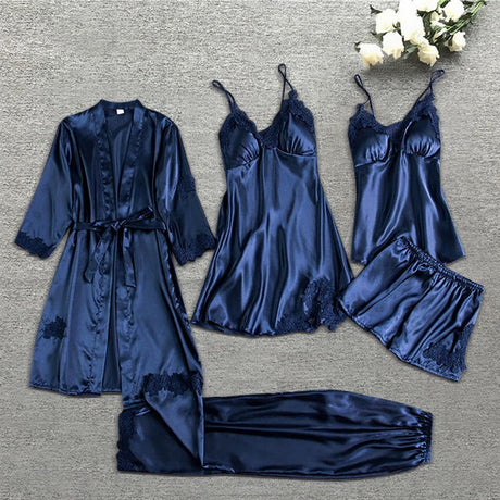 Luxury Silk Sleepwear Set  Lace Trim Kimono With Cami  Shorts - Product detail 7