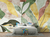 Tropical Mural Wallpaper | Abstract Watercolor Leaves in Yellow and Green