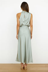 Emerald Evening Dress  Draped High-Neck Satin Maxi - Product detail 4