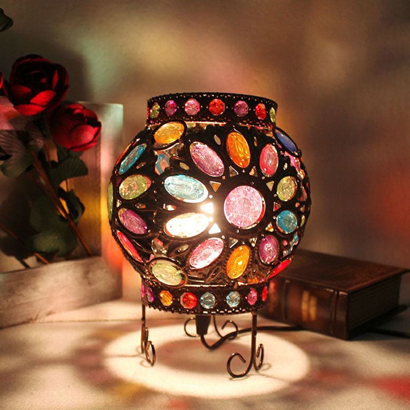 Moroccan Table Lamp  Bronze Metal with Colorful Beads - Product detail 5