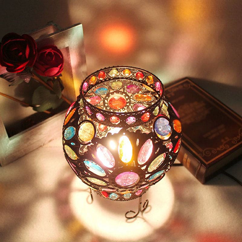Moroccan Table Lamp  Bronze Metal with Colorful Beads - Product detail 4